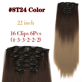 Buy 8t24 Leeons 16Clips Long Straight Synthetic Clip on Hair Extensions Cheveux Clip Naturel High Temperature Fiber Black Brown Hairpiece