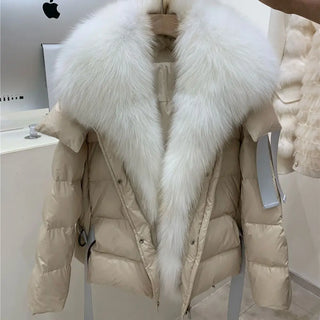 Buy 1 2023 Women Winter  Coat Real Big Fox Fur Collar With Goose Down Jacket Trim Light Autumn Outwear High Quality Lady Coats