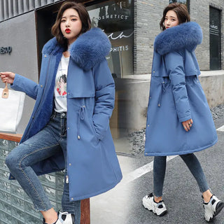 Buy light-blue1 Fashion Winter Jacket Women Warm Coat Long Female Jacket Plus Size 5XL Ladies Parka Winter Coat Women Fur Collar Hooded Outwear