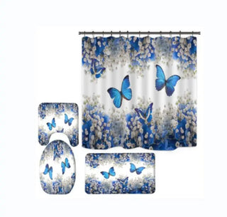 Buy a9 4 Pcs Shower Curtain Sets With 12 Hooks Flowers Floral With Non-Slip Rugs Toilet Lid Cover and Bath Mat Bathroom Decor Set