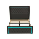 Queen Platform Bed Frame With High Headboard, Velvet Upholstered Bed With Deep Tufted Buttons, Adjustable Colorful LED L