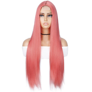 Buy pink Long Black Wig Lace Front High Quality Synthetic Wig Blonde Black Synthetic Wigs Glueless Cosplay Hair Lace Wigs for Women