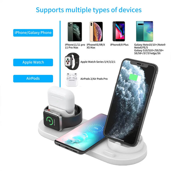 6 in 1 10W Fast Charge Qi Wireless Charger Pad Cargador for IPhone 1x Pro X XS Max XR Dock Iwatch Charger for Apple Watch5 4 3 2