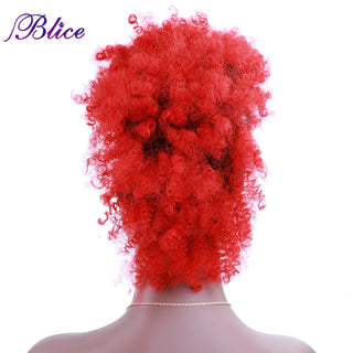 Buy t1b-red Blice Short Kinky Curly Mohawk Hair Extensions Colorful Chignon Hair Pieces With Clips for African American Women