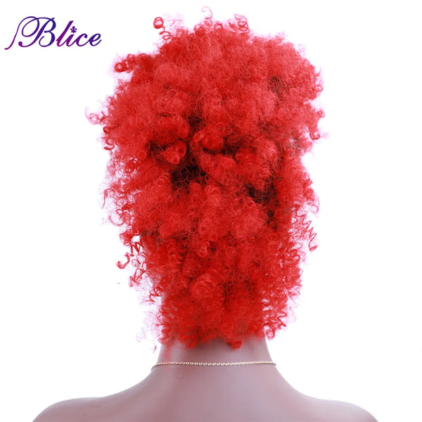 Blice Short Kinky Curly Mohawk Hair Extensions Colorful Chignon Hair Pieces With Clips for African American Women