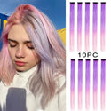 10Packs Straight Colored Clip in Hair One Piece Long Synthetic Rainbow 22 Inch Party Highlights Extensions for Women Kids Girls