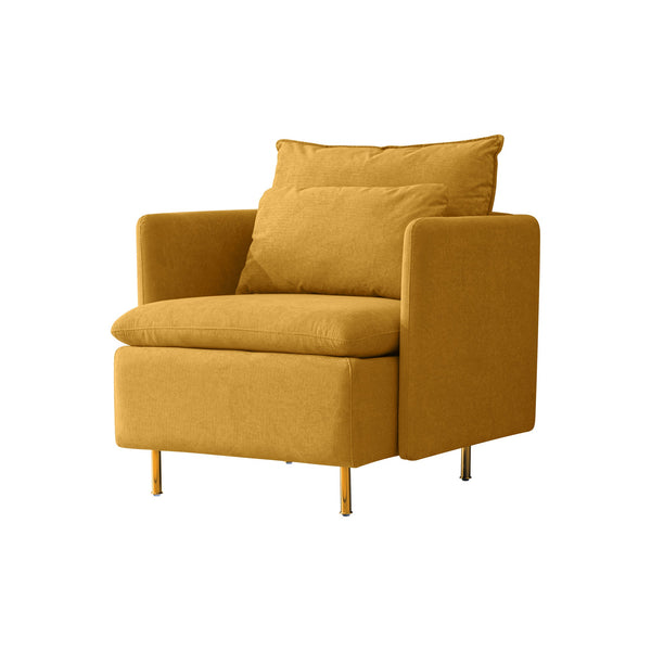 Modern Fabric Accent Armchair,upholstered Single Sofa Chair,Yellow Cotton Linen-30.7''