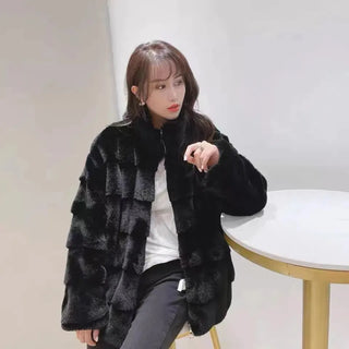 Buy black-fur-coat Faux Fur Coat for Women,Long Sleeve,Plush Jacket for Ladies,Korean Fashion,Artificial Mink, Fluffy Zipper Overcoats,Winter 2024