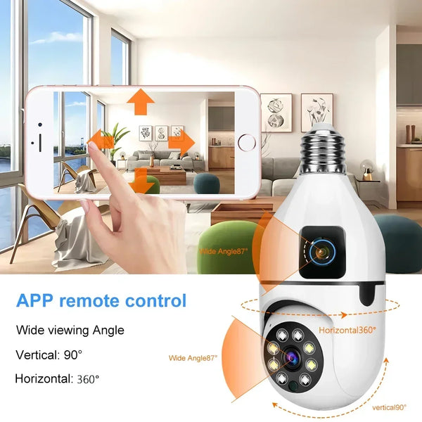 8MP E27 Bulb WIFI Camera Dual Lens Smart Home Surveillance Camera AI Human Tracking Voice Alarm Two-Way Audio Color Night Vision