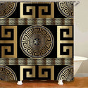 3D Luxury Black Gold Greek Key Meander Baroque Bathroom Curtains Shower Curtain Set for Bathroom Modern Geometric Bath Rug Decor