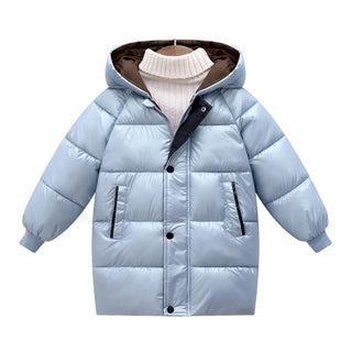 Buy sky-blue 2023 Winter Girls Down Jackets Autumn Fashion Boys Warm Down Jacket Kids Hooded Outerwear High Quality Children Snowcoat Coats