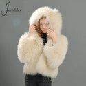 Jxwatcher Winter Coat for Women Real Mongolian Sheep Fur Coats With Hood Fashion Thick Warm Jacket Ladies Fall Natural Fur Coat