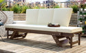 Outdoor Adjustable Patio Wooden Daybed Sofa Chaise Lounge With Cushions for Small Places, Brown Finish+Beige Cushion