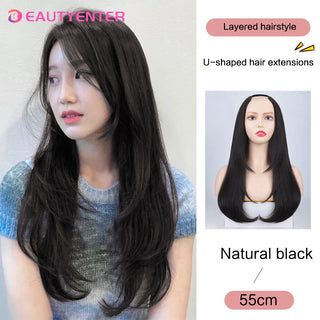 Buy 1b-27hl BEAUTY U-Shaped Hair Extension Synthetic Hair Long Straight Clip in Hair Extensions False Hair Black Ren Hair Pieces for Women