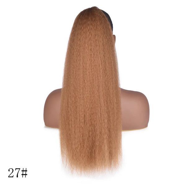 Afro Kinky Straight Ponytail Clip in Extension 30 Inch Heat Resistant Synthetic Drawstring Ponytail With Elastic Band for Women