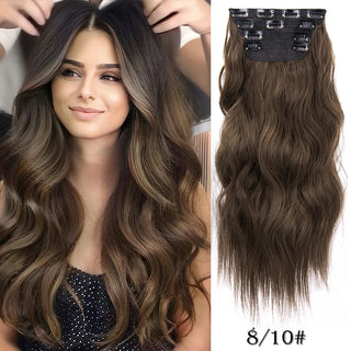 Buy wavy-8-10 Leeons Synthetic Hair 11Clips in Hair Extension Body Wave 20&quot;Hair Extension Clip for Women Synthetic Hair Extensions Brown Ombre