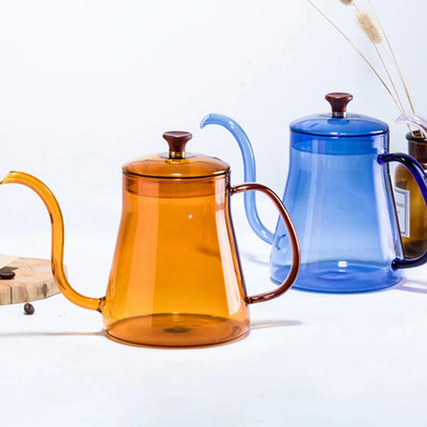 Hot Sale 350/600ml Stained Glass Kettle Hanging Ear Coffee Hand Pot Coffee Maker Teapot