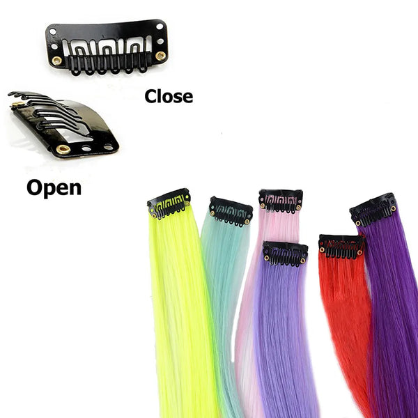 Lupu Synthetic Rainbow Highlighted Hair Girl One Chip in Hair Extension Hairpin Long Straight Hair Clip for Hair False Hair