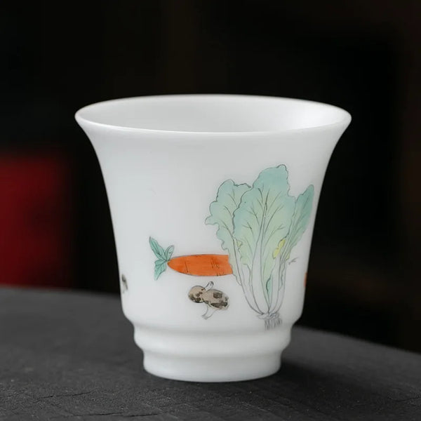 110ml Handmade Iced Jade  White Porcelain Teacup Hand Painted Cabbage Master Cup Ceramic High Smelling Cup Jianzhan Teaware Gift