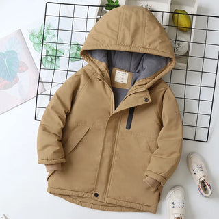 Buy khaki1 IYEAL Kids Boys Winter Coat Children Zipper Clothing Long Sleeve Hooded Windproof  Jackets Warm Coats Clothes for 4-12 Years