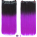 WTB Synthetic Long Straight 5 Clip in Hair Extensions 3/4 Full Head Hairpieces Natural Black to Grey Ombre Two Tones Fake Hair