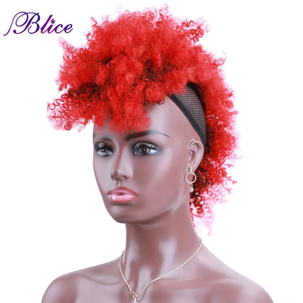 Blice Short Kinky Curly Mohawk Hair Extensions Colorful Chignon Hair Pieces With Clips for African American Women