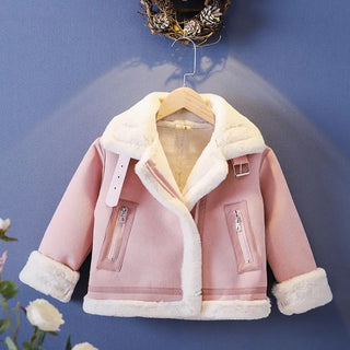 Khaki/Pink Girls Boys Winter Fake Fur Coat Winter Warm Kids Casual Coats Children Clothing Overwear