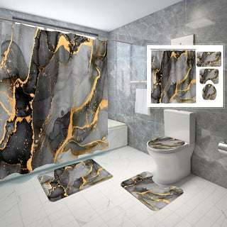 Buy a9 Geometric Golden Crackle Marble Shower Curtain Set Washable Bath Non-Slip Mat Rugs Carpet Toilet Seat Cover Modern Home Decor