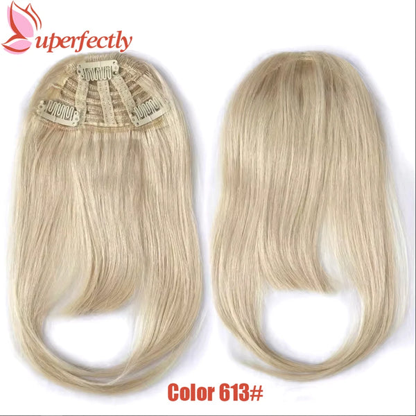 Human Hair Bangs 3 Clips Blunt Cut Straight European Remy Hair Fringe Clip in Hair Extensions 8 Inch 20G Neat Bang Hairpieces