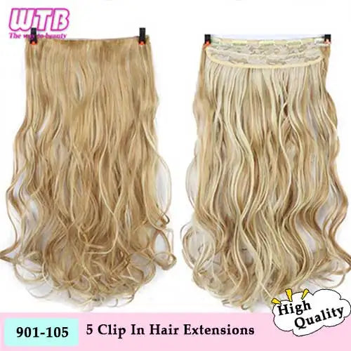 WTB Synthetic 60cm Long Wavy 5 Clip in One Pieces Hair Extensions High Tempreture Fiber Black Brown for Women Hairpieces