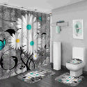 4 Pcs Shower Curtain Sets With 12 Hooks Flowers Floral With Non-Slip Rugs Toilet Lid Cover and Bath Mat Bathroom Decor Set