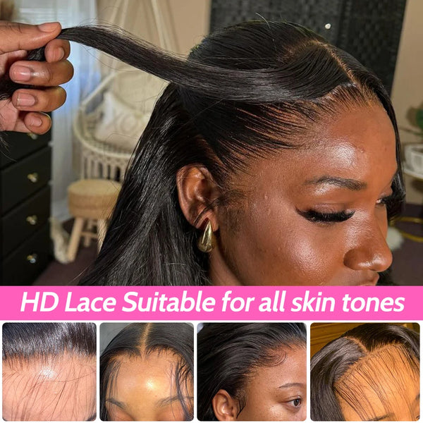 ISEE Hair Glueless Wig Human Hair Ready to Wear Straight Glueless Preplucked Wear and Go Wigs 6X4 HD Lace Front Wigs PreCut Lace