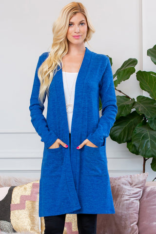 Buy blue Brushed Sweater Pocket Cardigan