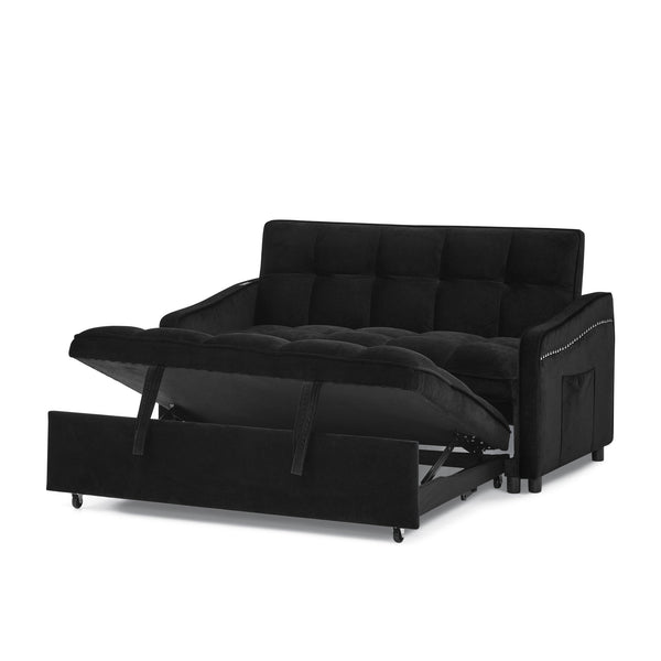 Loveseats Sofa Bed With Pull-Out Bed,Adjsutable Back and Two Arm Pocket,TypeC and USB Charging With Copper Nail,Black (4