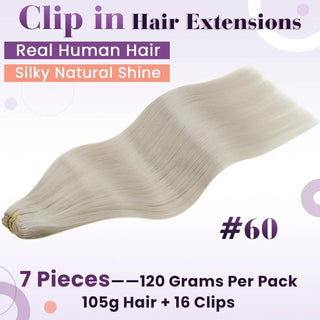 LaaVoo Human Hair Clip in Extensions 7Pcs Real Remy Hair Extensions Clip in Human Hair Black Hair Straight Natural Hair Blonde