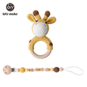 Let's Make Baby Rattles Set Crochet Animal Elk Amigurumi Elephant Baby Teether Wooden Pacifier ChainBPA Free Nursing Rattle Toys