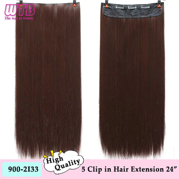 WTB Synthetic 60cm Long Wavy 5 Clip in One Pieces Hair Extensions High Tempreture Fiber Black Brown for Women Hairpieces