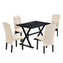 Solid Wood 5-Piece Dining Table Set With Faux Marble Tabletop and Upholstered Dining Chairs for 4, Faux Marble Black+Bei