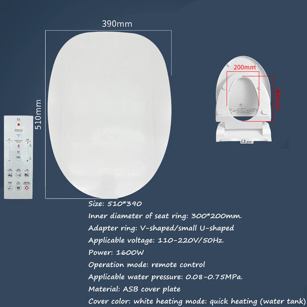 Electronic Smart Bidet Seat Self Cleaning Dual Nozzle Bidet Heated Intelligent