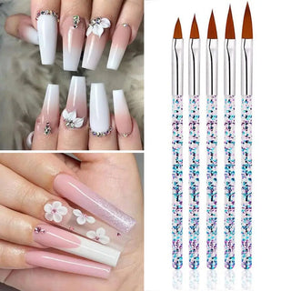 5 Pcs Crystal Handle Acrylic Powder Nail Brushes UV Gel Drawing Painting Brushes Carving/Extension Pen Professional  Nail Tools