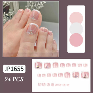 Buy 29 False Toe Nails New Summer Simple French Fake Toenails Wearable Removable Press on Toe Nail 24pcs Fake Toenails for Girls Women