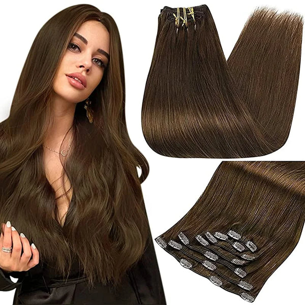 Full Shine Human Hair Extensions Clip in Hair Extensions Human Hair 7PCS 105G Double Weft Hair Extensions Human Hair for Woman