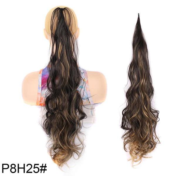 32inch Synthetic PonyTail Long Layered Flexible Wrap Around Fake Tail Hair Extensions Natural Curly Hairpiece for Women