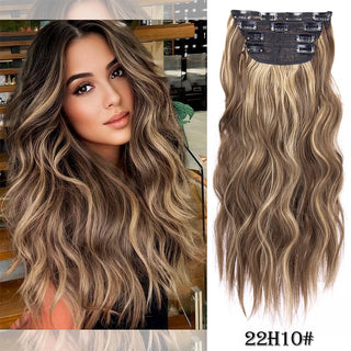 Buy wavy-22h10 Leeons Synthetic Hair 11Clips in Hair Extension Body Wave 20&quot;Hair Extension Clip for Women Synthetic Hair Extensions Brown Ombre