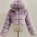 High Quality Furry Cropped Faux Fur Coats and Jackets Women Fluffy Top Coat With Hooded Winter Fur Jacket Manteau Femme