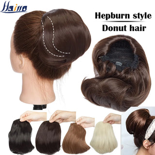 HAIRRO Synthetic Bride Hair Bun Donut Chignon Hair Piece Extension for Women Headwear Hair Bun for Wedding