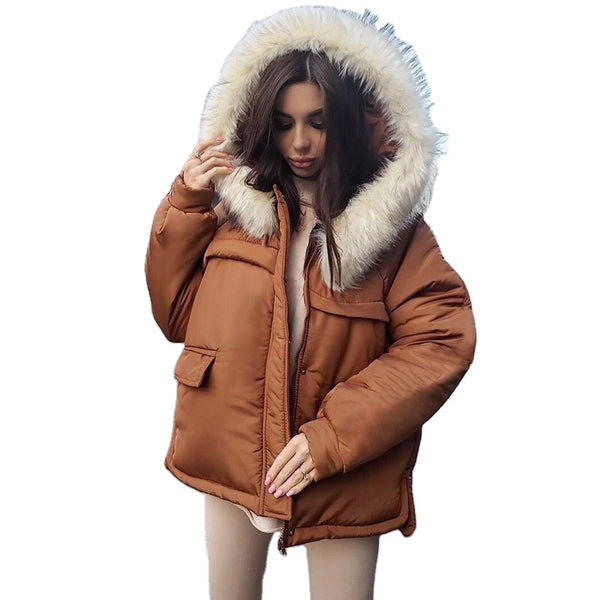 2021 Wholesale Ladies Down Coat Short Fur Collar Hood Women Winter Reversible Coats Parka Woman Coat Puffer Jacket