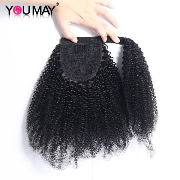 Afro Kinky Curl Drawstring Ponytail Human Hair Ponytail for Black Women Clip in Hair Extensions Human Hair Wrap Ponytails YouMay