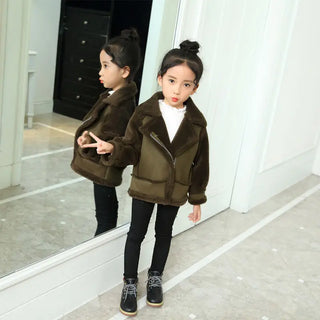 Buy green Khaki/Pink Girls Boys Winter Fake Fur Coat Winter Warm Kids Casual Coats Children Clothing Overwear