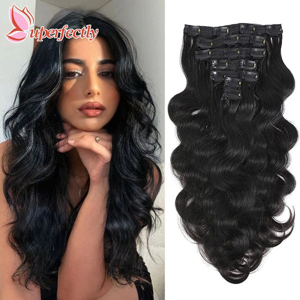 Body Wave Clip in Hair Extensions 100% Human Hair 7 Pieces Bone Straight Clip Ins Hair Extension Real Natural European Hair